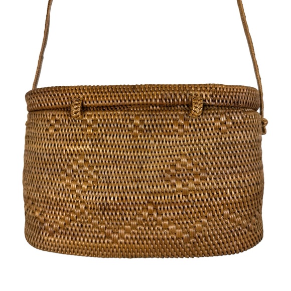 Handwoven Rattan Bag Purse Shoulder Crossbody Brown - Picture 10 of 16